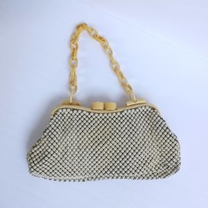 Vintage Whiting & Davis White Alumesh Mesh Frame Purse w/ Bakelite Chain Handle